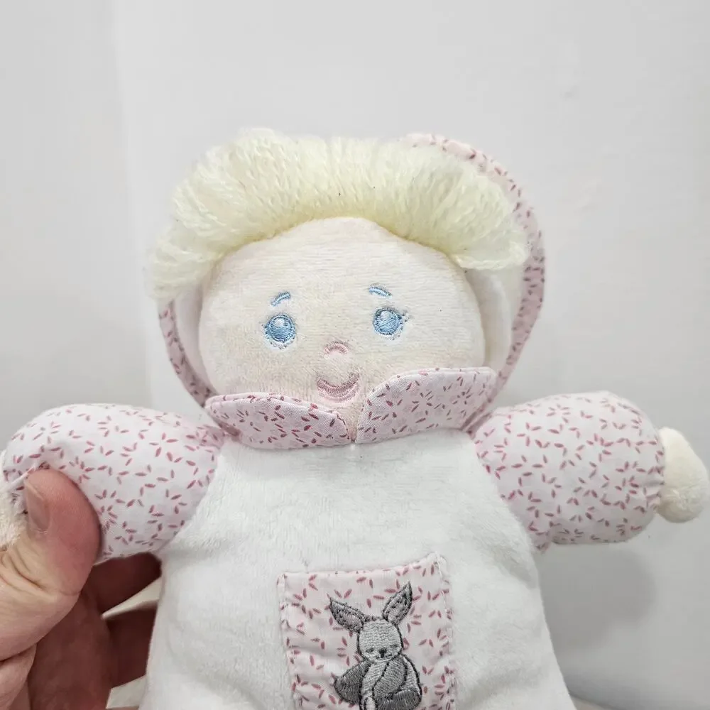 VINTAGE Carter's Baby Girl Plush Doll Rattle Pink White Bunny Rabbit Pocket